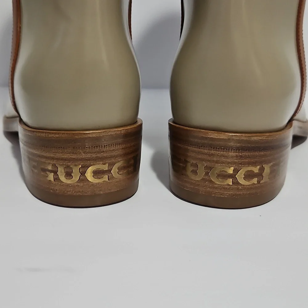 Gucci Women's Unisex Leather Mid-Calf Boot Beige/Tan 8 Shoe Horn Dust Bag Box - Picture 7 of 15